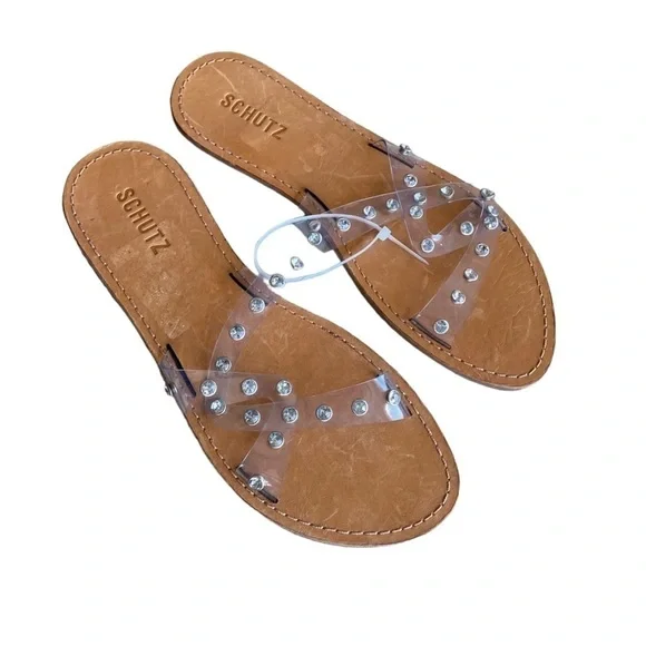 NEW SCHUTZ Cathryn Slide Crystal Rhinestone Transparent Clear Sandal - Size 8.5 - Picture 6 of 9